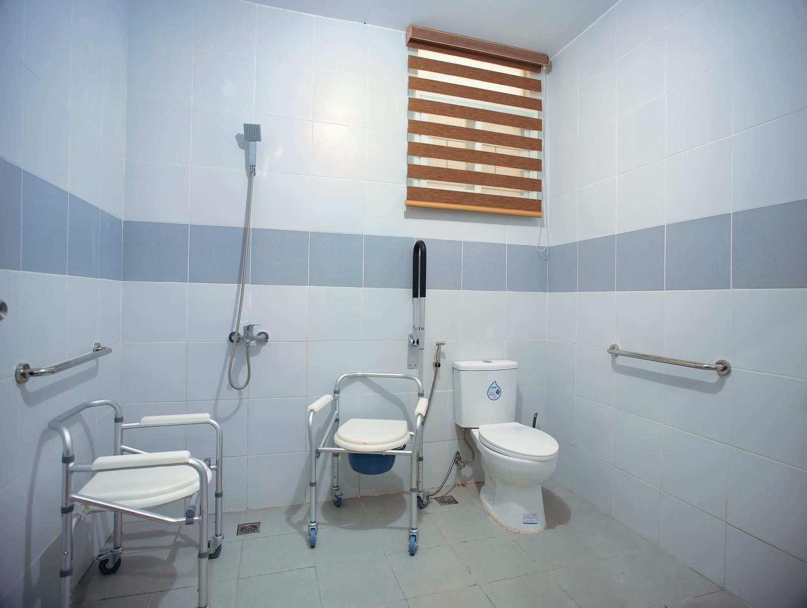 Accessible bathroom with grab bars throughout